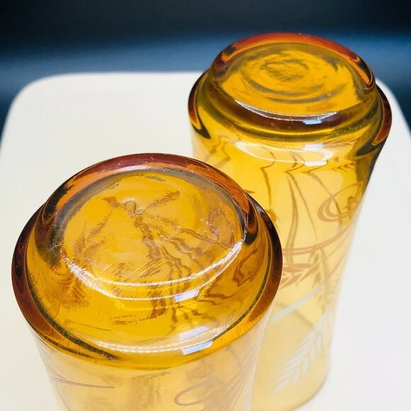 Vintage Libbey Ombre Golden Wheat Harvest Amber Glass Tumbler PAIR - Picture 5 of 10
